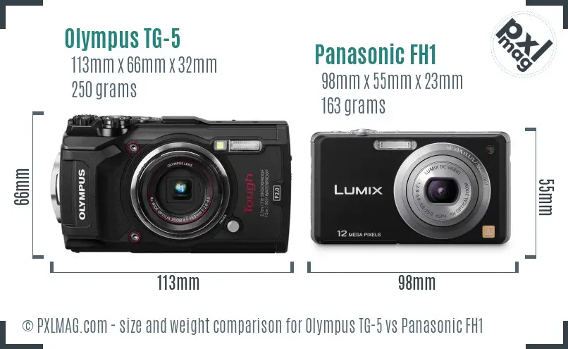 Olympus TG-5 vs Panasonic FH1 size comparison
