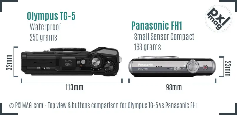 Olympus TG-5 vs Panasonic FH1 top view buttons comparison