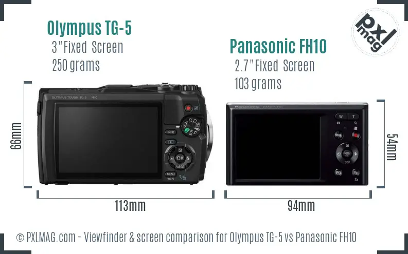 Olympus TG-5 vs Panasonic FH10 Screen and Viewfinder comparison