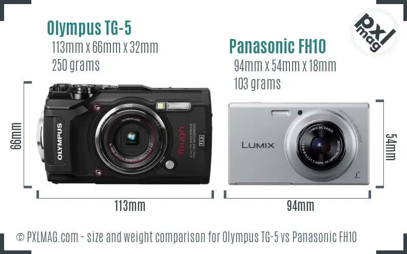 Olympus TG-5 vs Panasonic FH10 size comparison
