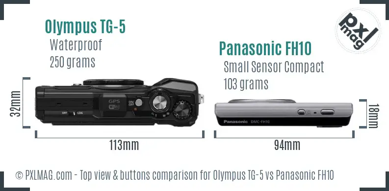 Olympus TG-5 vs Panasonic FH10 top view buttons comparison