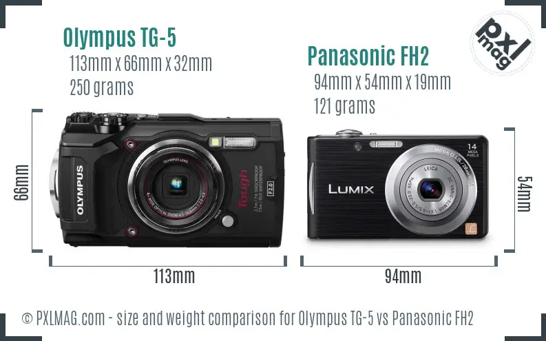 Olympus TG-5 vs Panasonic FH2 size comparison