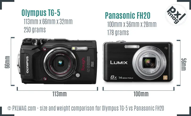 Olympus TG-5 vs Panasonic FH20 size comparison