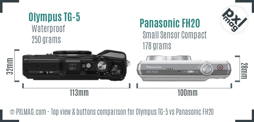 Olympus TG-5 vs Panasonic FH20 top view buttons comparison