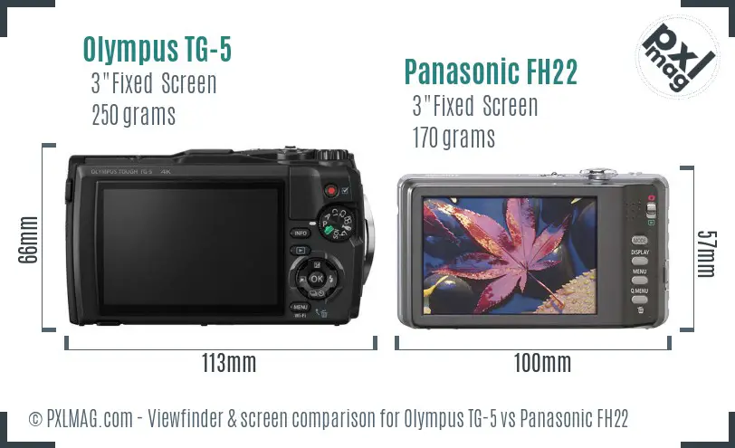 Olympus TG-5 vs Panasonic FH22 Screen and Viewfinder comparison