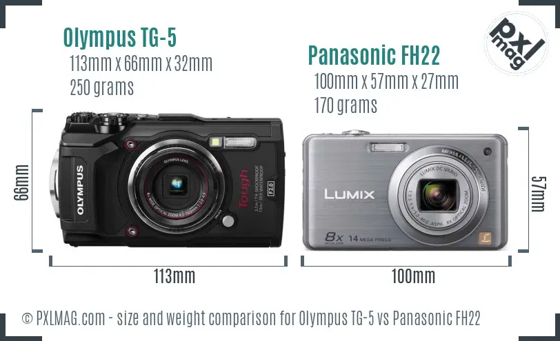 Olympus TG-5 vs Panasonic FH22 size comparison
