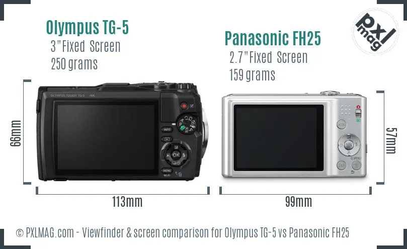 Olympus TG-5 vs Panasonic FH25 Screen and Viewfinder comparison