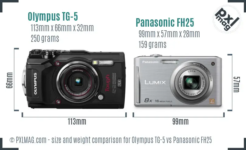 Olympus TG-5 vs Panasonic FH25 size comparison