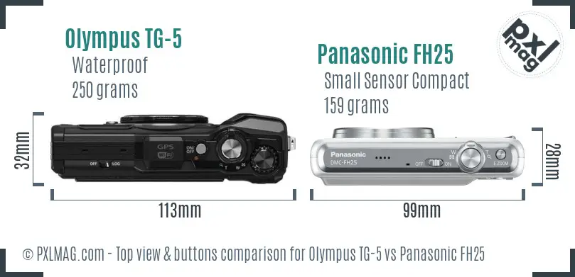 Olympus TG-5 vs Panasonic FH25 top view buttons comparison