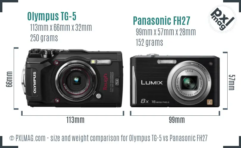 Olympus TG-5 vs Panasonic FH27 size comparison