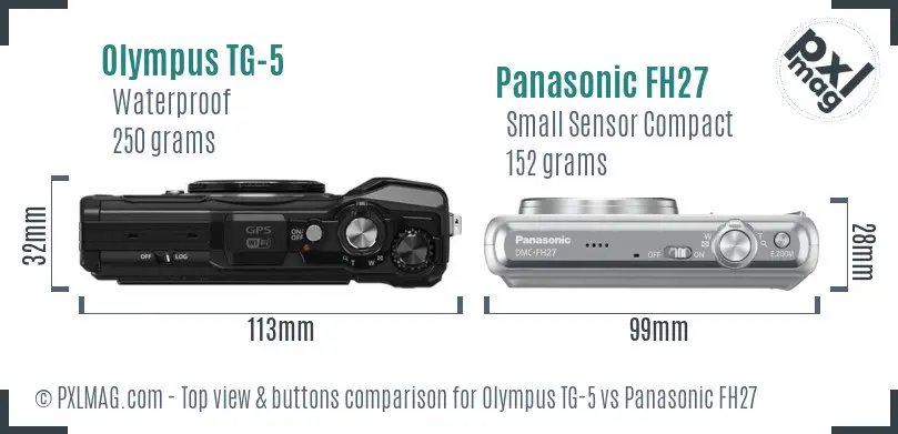 Olympus TG-5 vs Panasonic FH27 top view buttons comparison