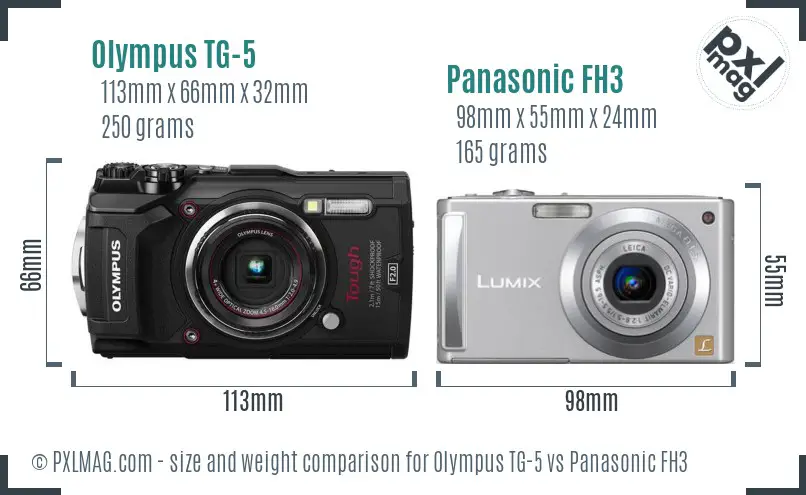 Olympus TG-5 vs Panasonic FH3 size comparison