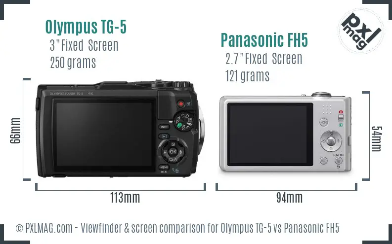 Olympus TG-5 vs Panasonic FH5 Screen and Viewfinder comparison