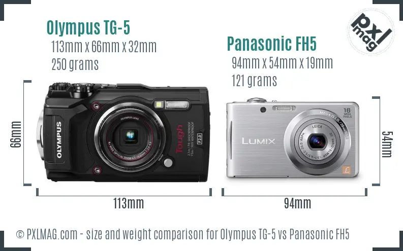 Olympus TG-5 vs Panasonic FH5 size comparison