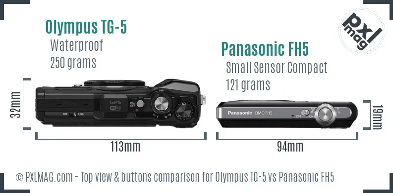 Olympus TG-5 vs Panasonic FH5 top view buttons comparison