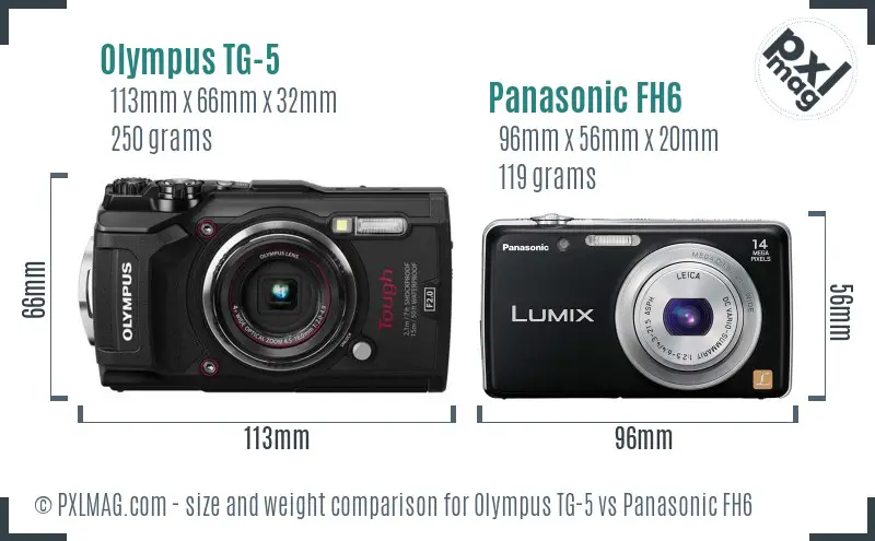 Olympus TG-5 vs Panasonic FH6 size comparison