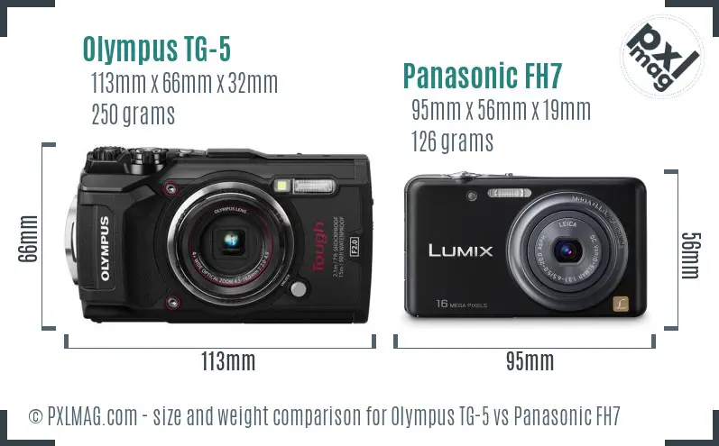 Olympus TG-5 vs Panasonic FH7 size comparison