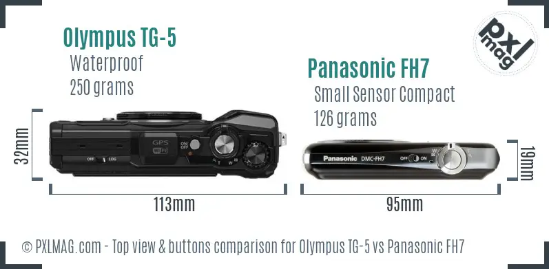 Olympus TG-5 vs Panasonic FH7 top view buttons comparison