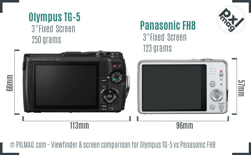 Olympus TG-5 vs Panasonic FH8 Screen and Viewfinder comparison
