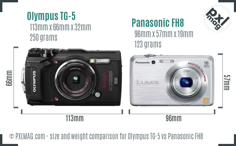 Olympus TG-5 vs Panasonic FH8 size comparison