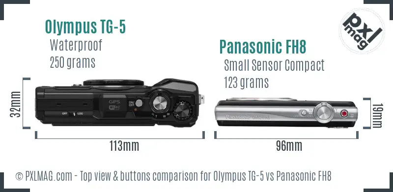 Olympus TG-5 vs Panasonic FH8 top view buttons comparison
