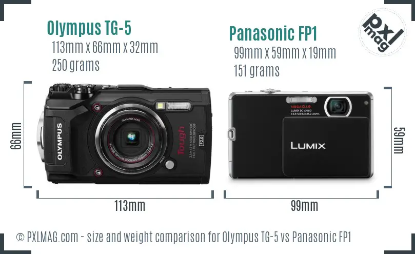 Olympus TG-5 vs Panasonic FP1 size comparison