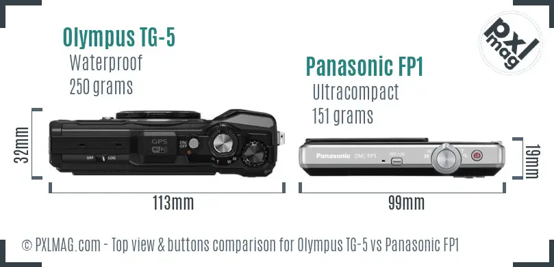 Olympus TG-5 vs Panasonic FP1 top view buttons comparison