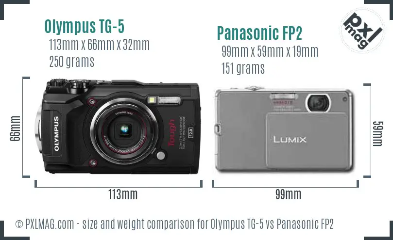 Olympus TG-5 vs Panasonic FP2 size comparison