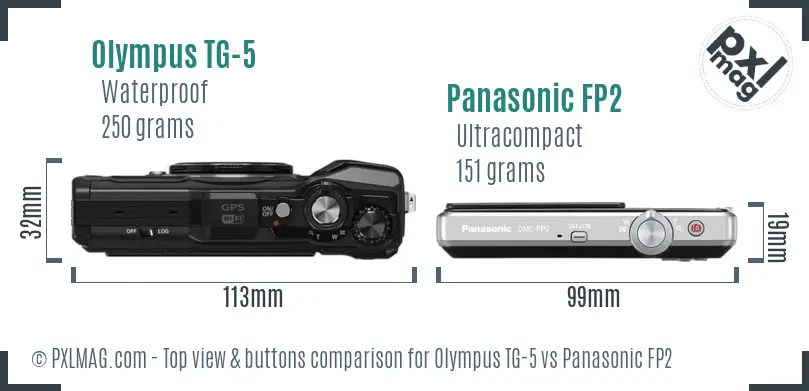 Olympus TG-5 vs Panasonic FP2 top view buttons comparison