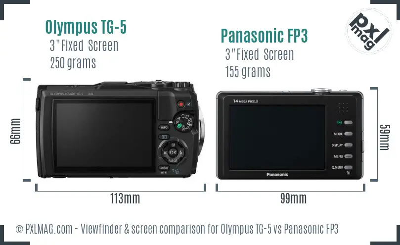 Olympus TG-5 vs Panasonic FP3 Screen and Viewfinder comparison