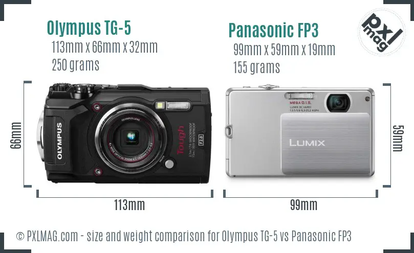 Olympus TG-5 vs Panasonic FP3 size comparison