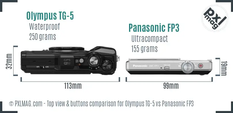 Olympus TG-5 vs Panasonic FP3 top view buttons comparison