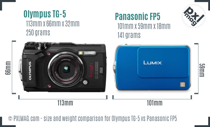 Olympus TG-5 vs Panasonic FP5 size comparison