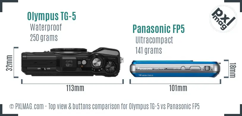 Olympus TG-5 vs Panasonic FP5 top view buttons comparison