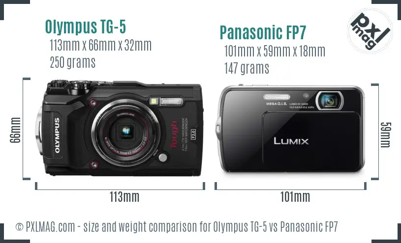 Olympus TG-5 vs Panasonic FP7 size comparison