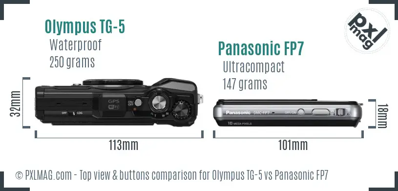 Olympus TG-5 vs Panasonic FP7 top view buttons comparison