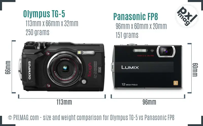 Olympus TG-5 vs Panasonic FP8 size comparison