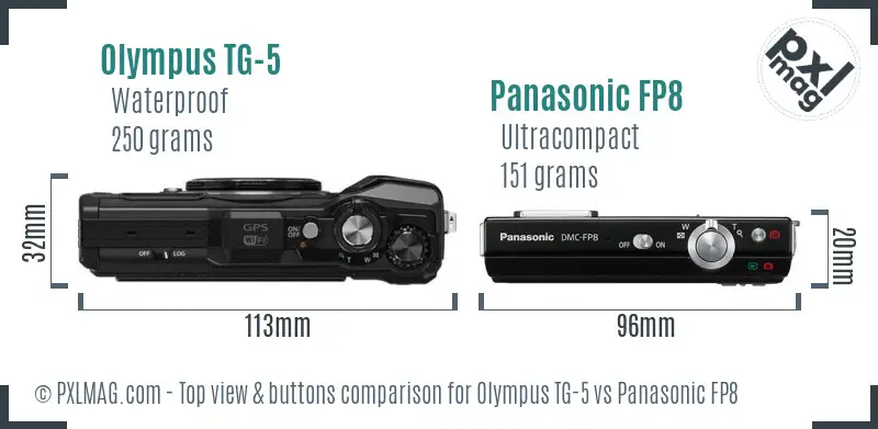 Olympus TG-5 vs Panasonic FP8 top view buttons comparison