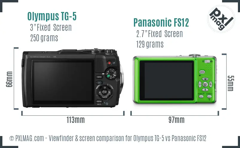 Olympus TG-5 vs Panasonic FS12 Screen and Viewfinder comparison