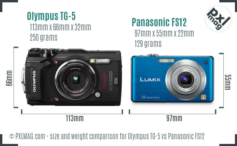 Olympus TG-5 vs Panasonic FS12 size comparison