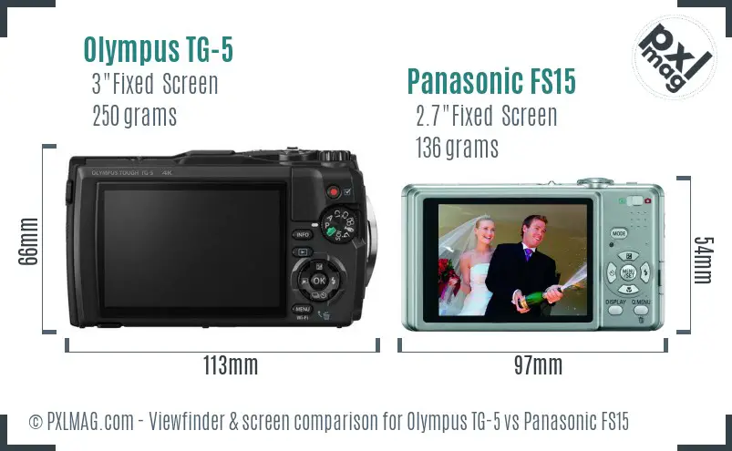 Olympus TG-5 vs Panasonic FS15 Screen and Viewfinder comparison