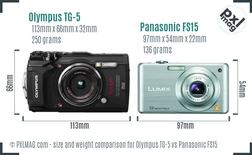 Olympus TG-5 vs Panasonic FS15 size comparison