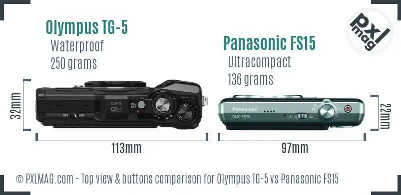 Olympus TG-5 vs Panasonic FS15 top view buttons comparison