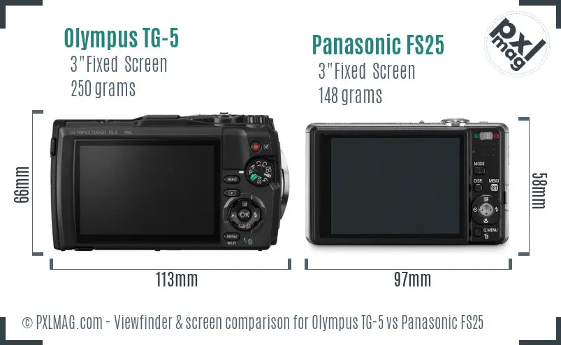 Olympus TG-5 vs Panasonic FS25 Screen and Viewfinder comparison