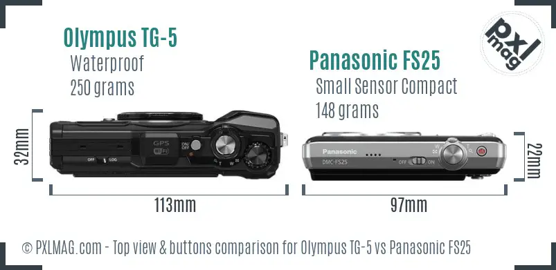 Olympus TG-5 vs Panasonic FS25 top view buttons comparison