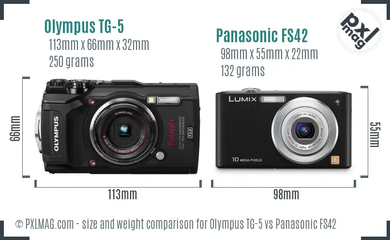 Olympus TG-5 vs Panasonic FS42 size comparison
