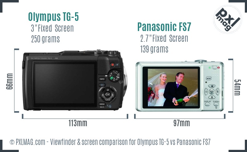 Olympus TG-5 vs Panasonic FS7 Screen and Viewfinder comparison