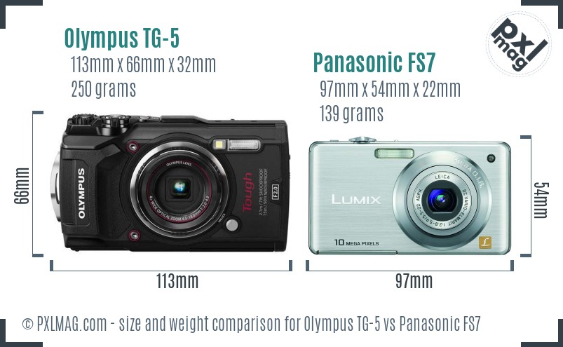 Olympus TG-5 vs Panasonic FS7 size comparison Olympus TG-5 vs Panasonic FS7 size comparison