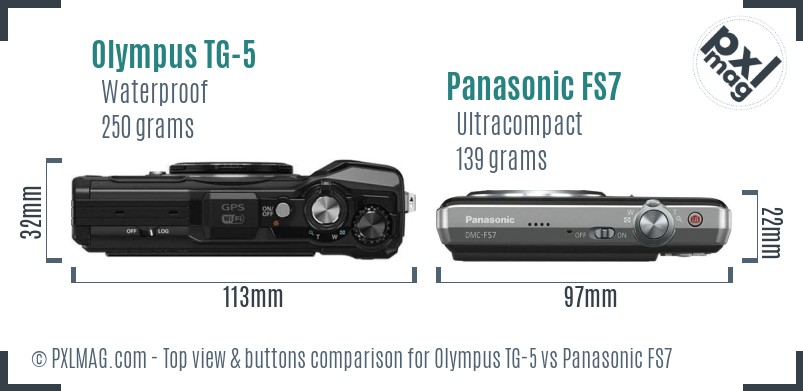 Olympus TG-5 vs Panasonic FS7 top view buttons comparison