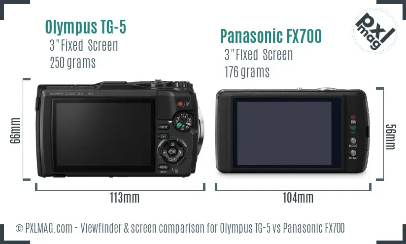 Olympus TG-5 vs Panasonic FX700 Screen and Viewfinder comparison